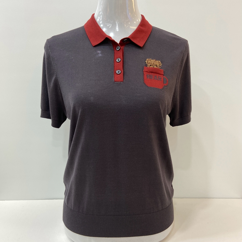 847高档品牌夏季女撞色翻领天丝针织短袖桑蚕丝舒适T恤休闲妈妈装