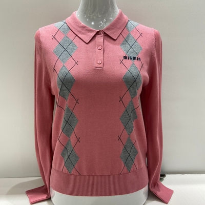 753品牌时尚女士POLO领休闲长袖针织上衣100天丝莱赛尔提花打底衫