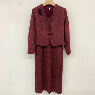 订婚宴裙子 喜婆婆敬酒晚装 喜妈妈婚宴装 结婚礼服两件套连衣裙套装