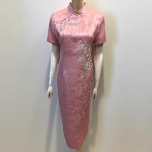旗袍醋酸裙喜服妈妈婚宴礼服喜婆婆晚宴敬酒装高端刺绣连衣裙