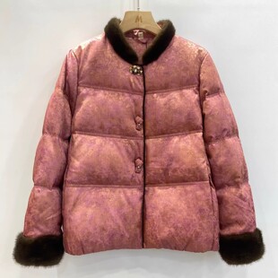 国风立领水貂毛拼接设计感鹅绒服专柜品牌高端轻奢鹅绒羽绒服女士