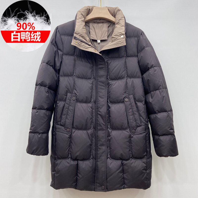 858实体品牌妈妈休闲羽绒衫保暖冬装女中长款正品90白鸭绒羽绒服