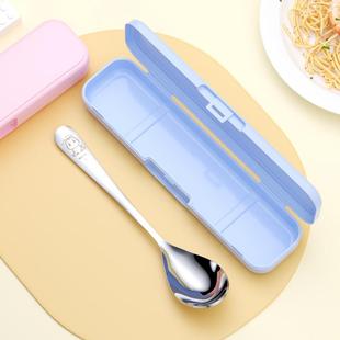 316不锈钢勺子套装儿童可爱吃饭长柄调羹学生便携外带餐具盒汤匙