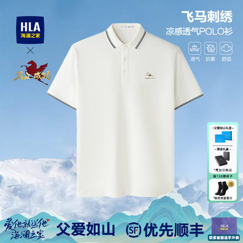 海澜之家翻领绣花微弹短袖POLO衫