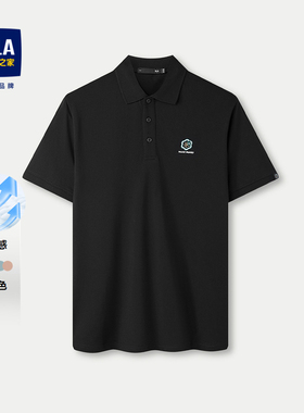 HLA/海澜之家蛇年贺岁黑色短袖POLO衫25春夏新凉感大码刺绣翻领男