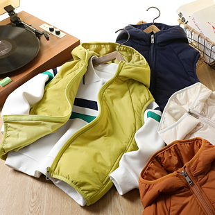 2025新款外穿男童连帽棉马甲冬季帅气中大童冬装上衣儿童棉坎肩潮