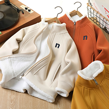 男童加绒加厚外套2025新款炸街帅气羊羔绒中大儿童冬装卫衣开衫潮