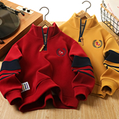 马年拜年服男童红色卫衣加绒2026新款 中大童本命年过年衣服喜庆风