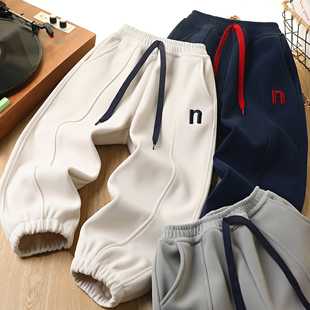 男童加绒裤子2025新款今年流行爆款中大儿童卫裤一体绒加厚运动裤