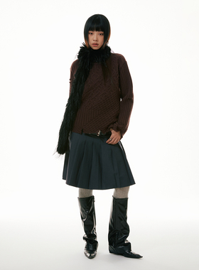 FUNKYFUN 2023AW 立体针织花纹拼接手工剪破厚实圆领冬季套头毛衣