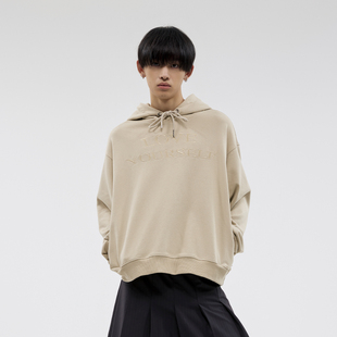 FUNKYFUN 杏色LOVEYOURSELF同色刺绣标语连帽卫衣 2024AW