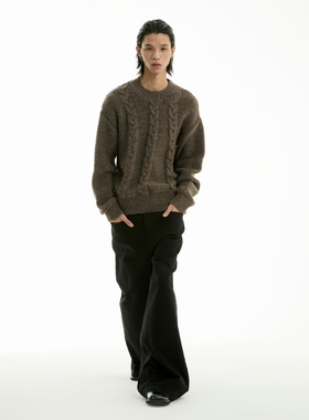 FUNKYFUN 2024AW 扭曲弧形麻花针织圆领套头毛衣