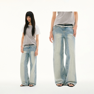 长裤 斜片排扣门襟低腰浅蓝色洗水直筒牛仔裤 2025SS FUNKYFUN
