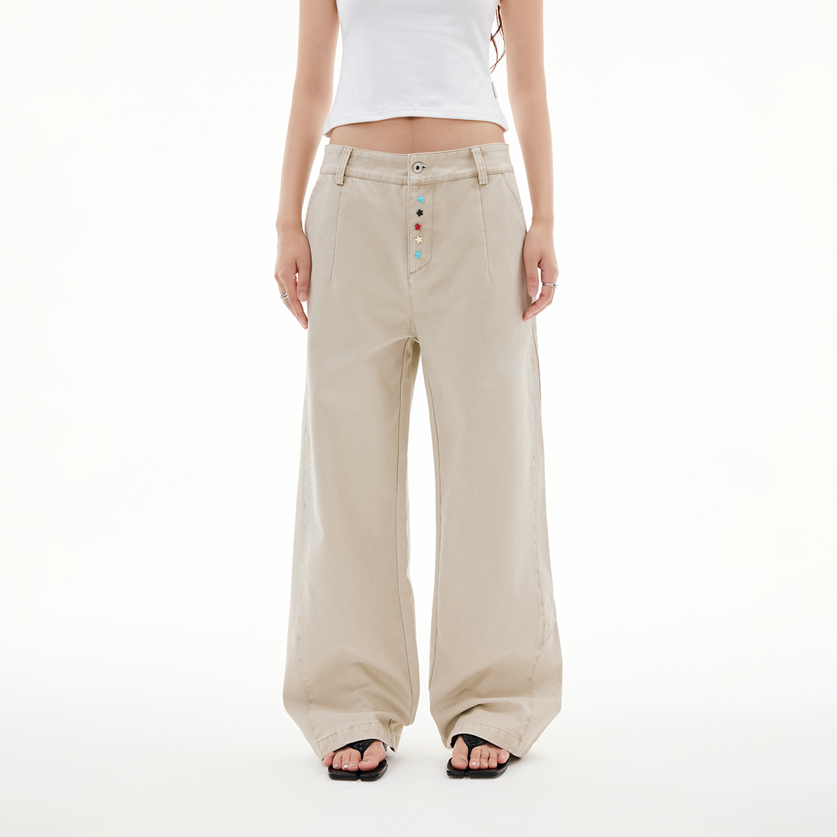 FUNKYFUN 2025SS 手缝彩色海星纽扣洗水做旧直筒休闲裤