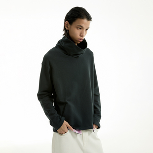 FUNKYFUN 大宽高领堆叠领撞色格子袋布套头毛圈卫衣 2024AW