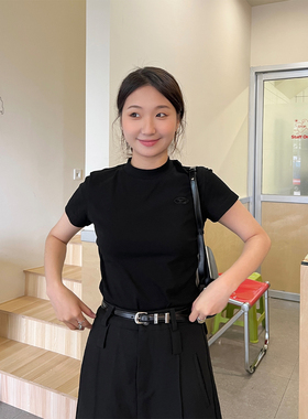 FUNKYFUN原创设计时髦百搭修身弹力正肩短袖T恤男女同款三分袖TEE