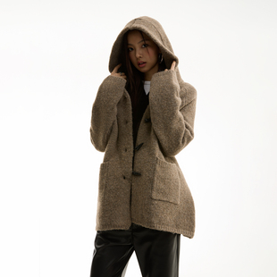 针织毛衣外套 牛角扣可收腰连帽中长款 FUNKYFUN 2024AW