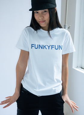 FUNKYFUN Logo撞色印花240克磨毛短袖T恤正肩简约上衣 S01
