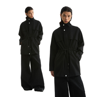 可收腰立领西装 黑色纯色中长款 料派克服夹克外套 2025SS FUNKYFUN
