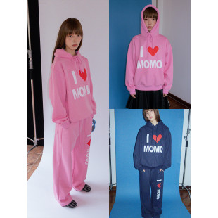 MOMO LOVE 标语印花宽松落肩休闲加绒套头连帽卫衣 FUNKYFUN