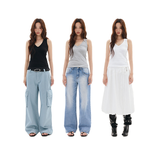 背心 黑白灰百搭V领同色刺绣收腰合身无袖 FUNKYFUN 2025SS