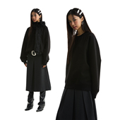 FUNKYFUN 卫衣 圆领套头长袖 2025SS 黑色宽松空气层太空棉插肩袖