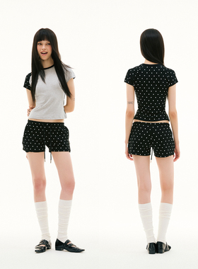 FUNKYFUN 2025SS 波点撞色不规则拼接圆领正肩小版型短袖tee