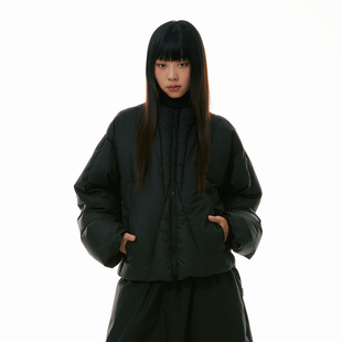 FUNKYFUN 立体弧面分割充绒无领黑色90白鸭绒羽绒服潮外套 2023AW