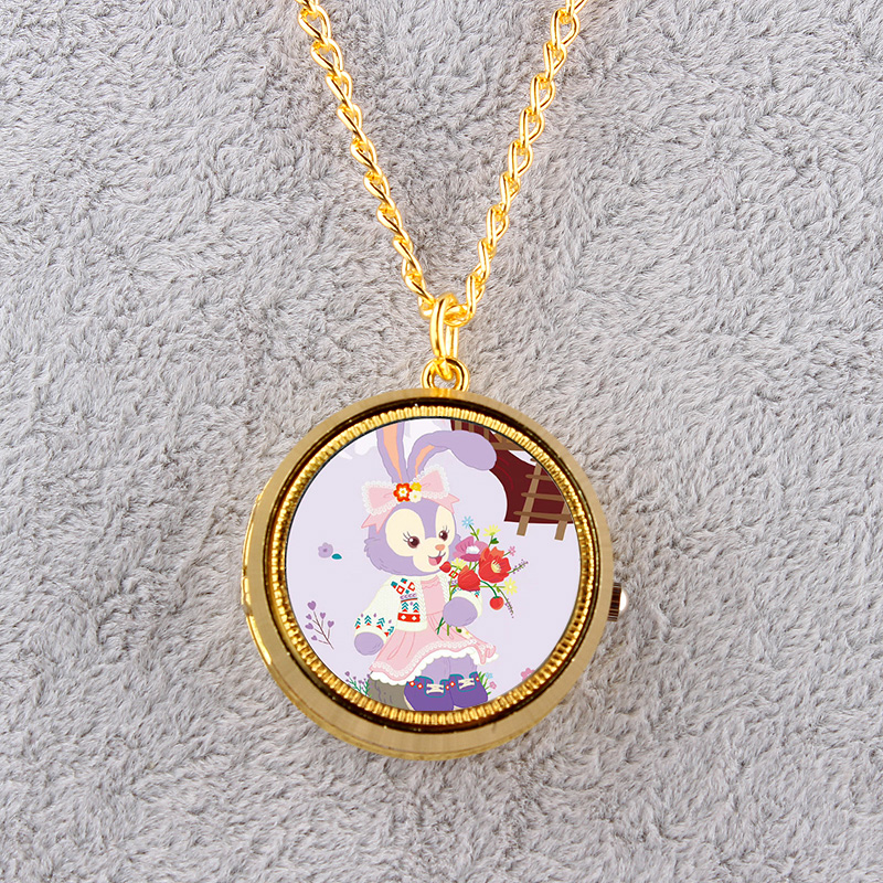 金色旋转怀表项链表学生男女手表翻盖怀表可爱小女孩挂表创意礼物