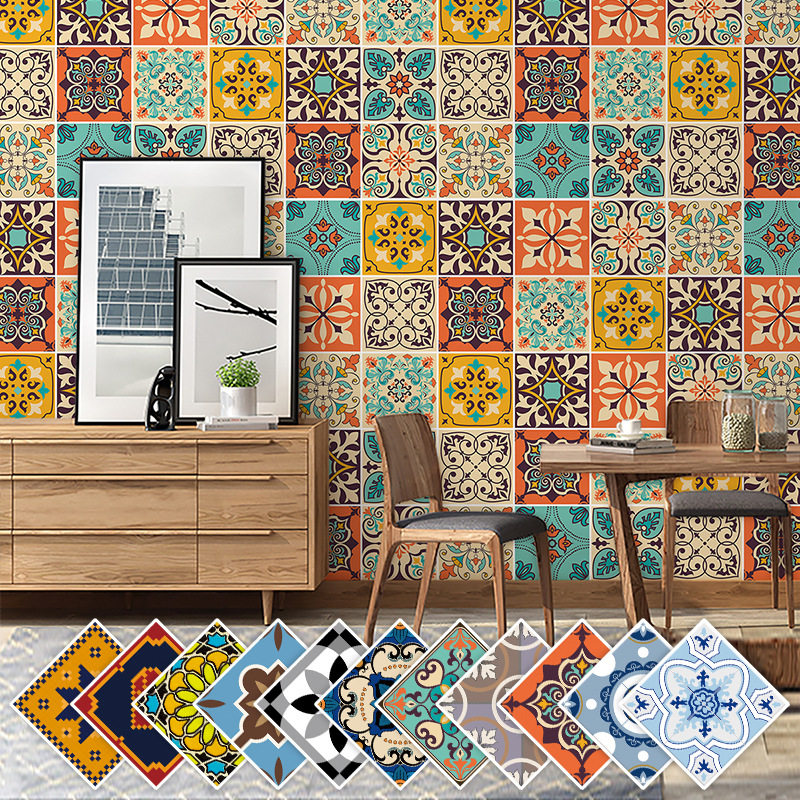一件5套50张自粘欧式复古墙贴厨房浴室客厅翻新改造防水装饰花砖