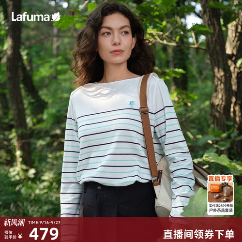 乐飞叶速干长袖T恤女条纹
