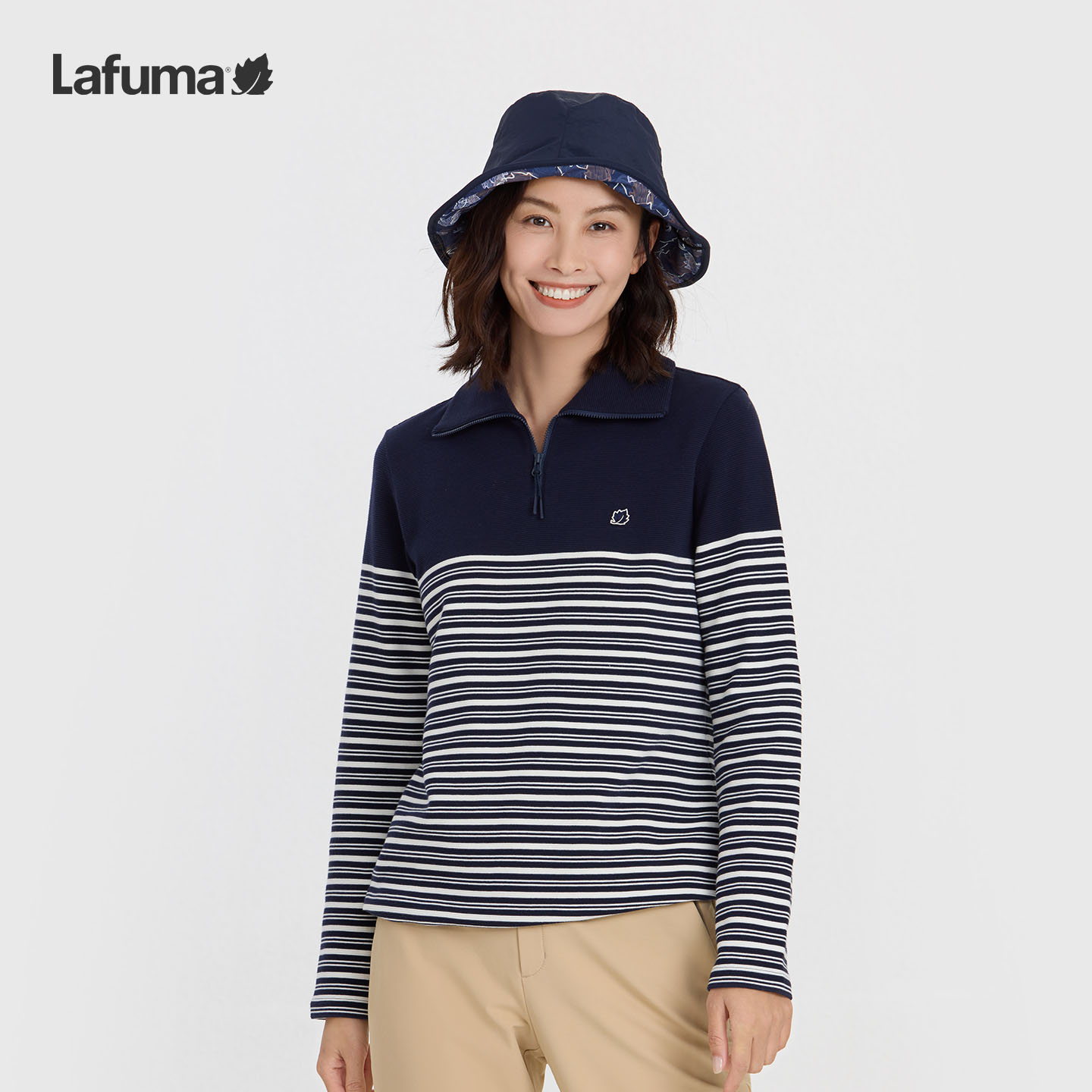 乐飞叶户外半拉链长袖T恤女