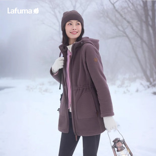 乐飞叶LAFUMA户外秋冬保暖连帽抓绒衣女士运动中长款 摇粒绒外