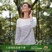 LAFUMA乐飞叶户外春季 T恤女休闲运动条纹圆领上衣 吸湿速干七分袖