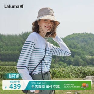 LAFUMA乐飞叶户外新款 T恤女纯棉打底上衣 水柔棉条纹圆领长袖