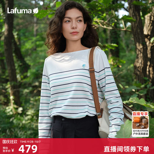乐飞叶速干长袖T恤女条纹