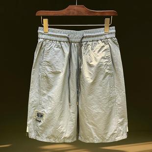 男士 潮流松紧腰运动中裤 夏季 宽松休闲五分裤 男 薄款 冰丝棉速干短裤