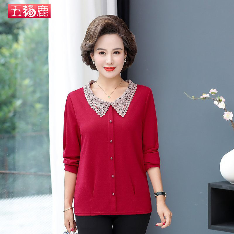 中老年女装长袖打底衫上衣中年妈妈大码套头秋季上衣宽松套头小衫