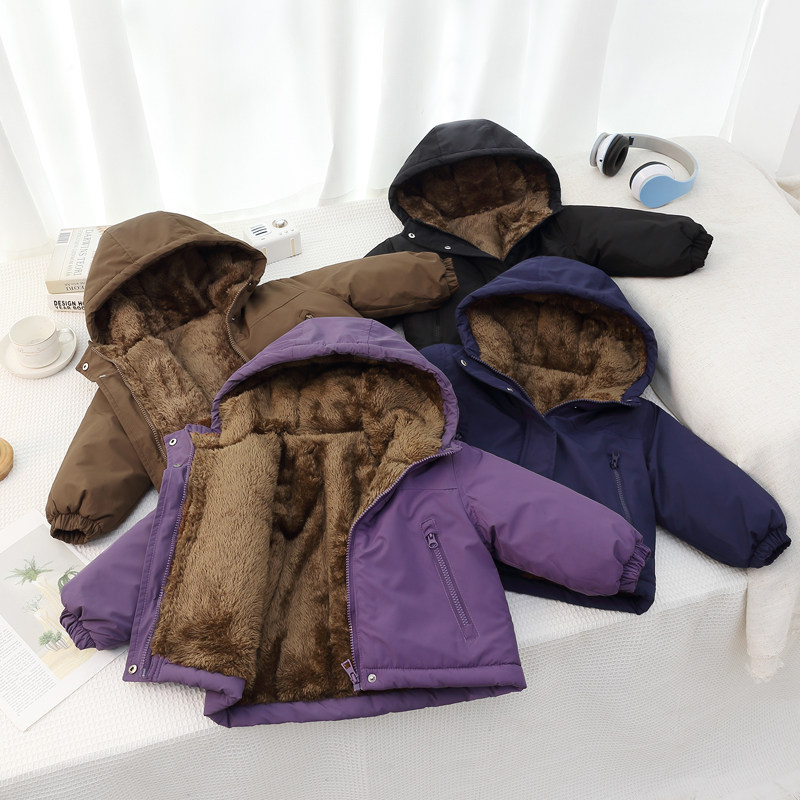 儿童羽绒棉服2025新款加绒加厚棉衣男女童保暖童装冲锋衣连帽外套