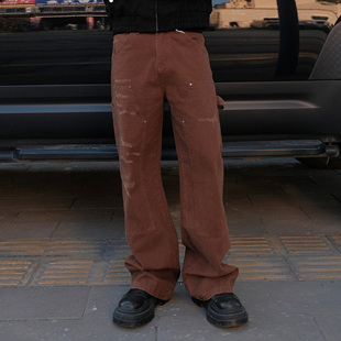 男设计感直筒显瘦休闲裤 牛仔裤 复古街头痞帅B01伐木工装 JDKZ美式