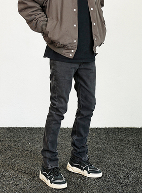 JDKZ欧美高街复古水洗黑灰色弹力牛仔裤男潮VIBE风修身显瘦喇叭裤