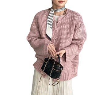 那末韩系早春温柔风复古圆领针织开衫女显白色系单排扣毛衣