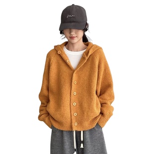 那末韩系显白绿色连帽百搭毛衣女宽松高领慵懒风显瘦针织衫