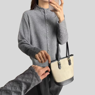 宽松百搭甜美减龄针织衫 新款 女 女冬季 日系勾花镂空半高领毛衣开衫