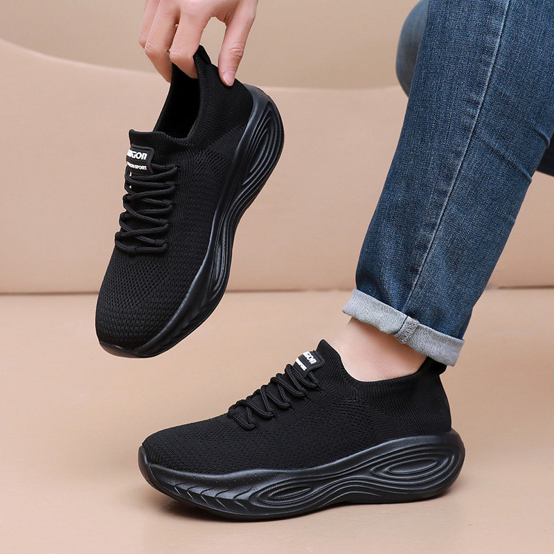 老北京布鞋健步鞋男中年透气软底防滑飞织休闲运动鞋高弹舒适黑色,流行男鞋,健步鞋,淘宝优惠券,粉丝福利购,淘宝优惠卷