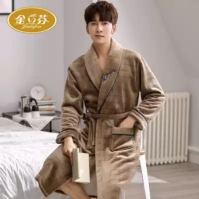 Autumn and winter nightgown men's coral velvet yukata men's robe thickened autumn and winter winter bathrobe pajamas
