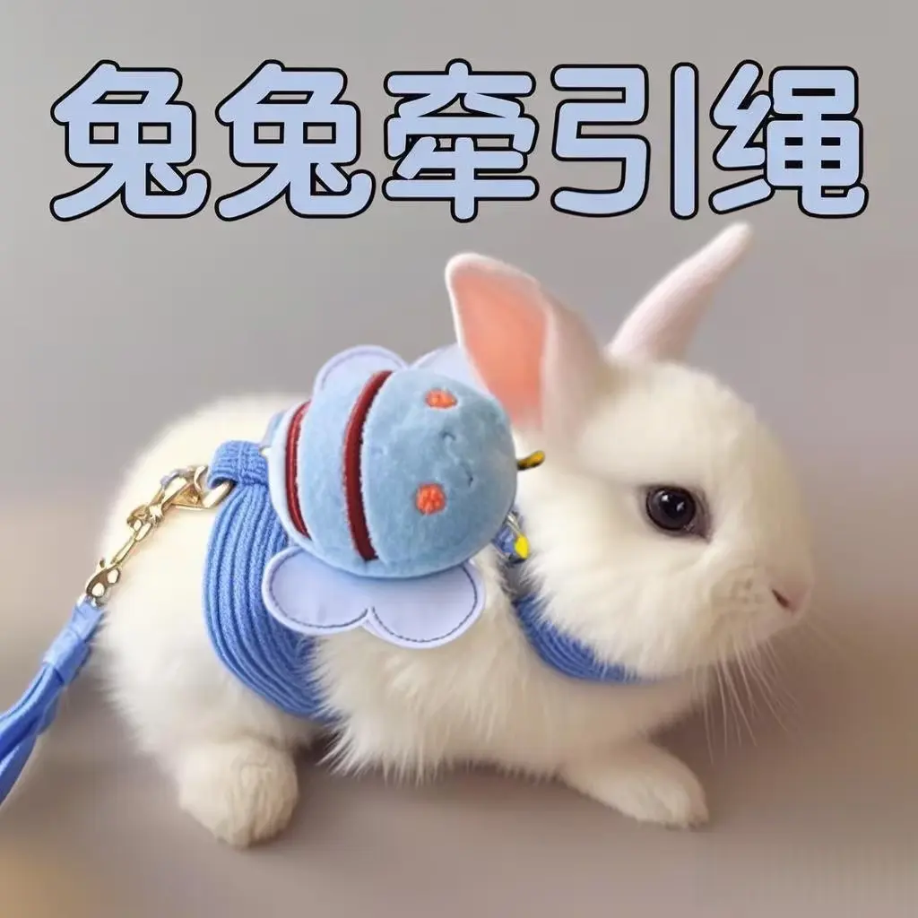 小兔子牵引绳幼兔侏儒兔专用溜兔绳穿的工字防挣脱外出外带可调节