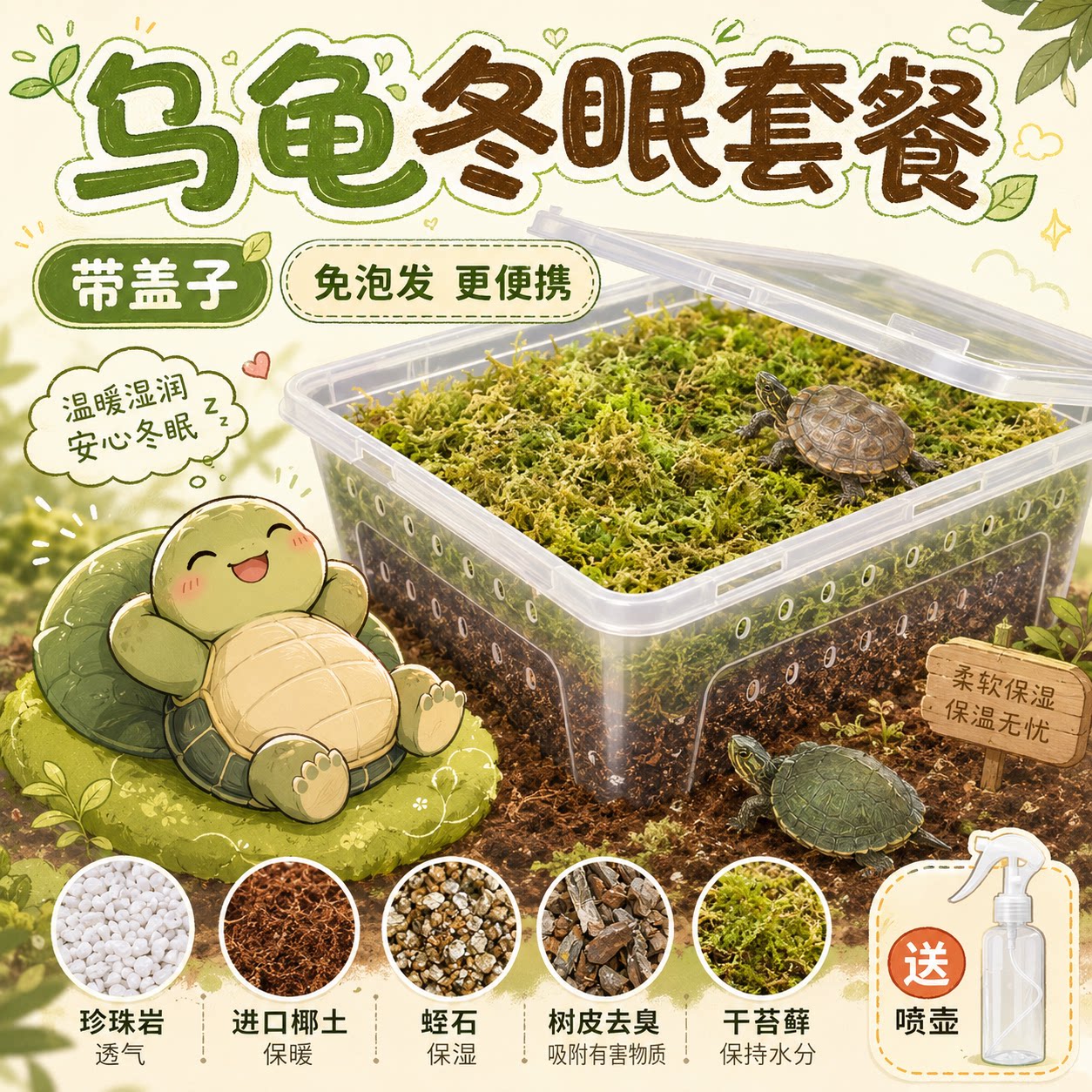 椰土免泡发椰砖乌龟冬眠用品蜘蛛蝎子黄缘垫材仓鼠草龟保暖苔藓土