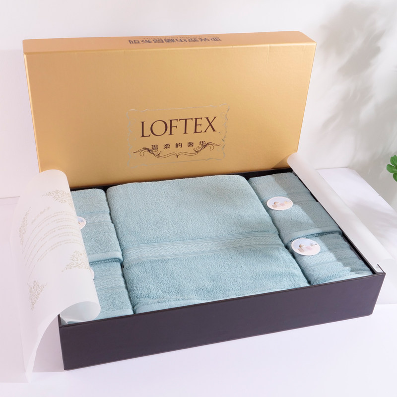 LOFTEX/亚光纯棉软亲肤毛巾浴巾金盒礼盒五件套 2方巾2毛巾1浴巾