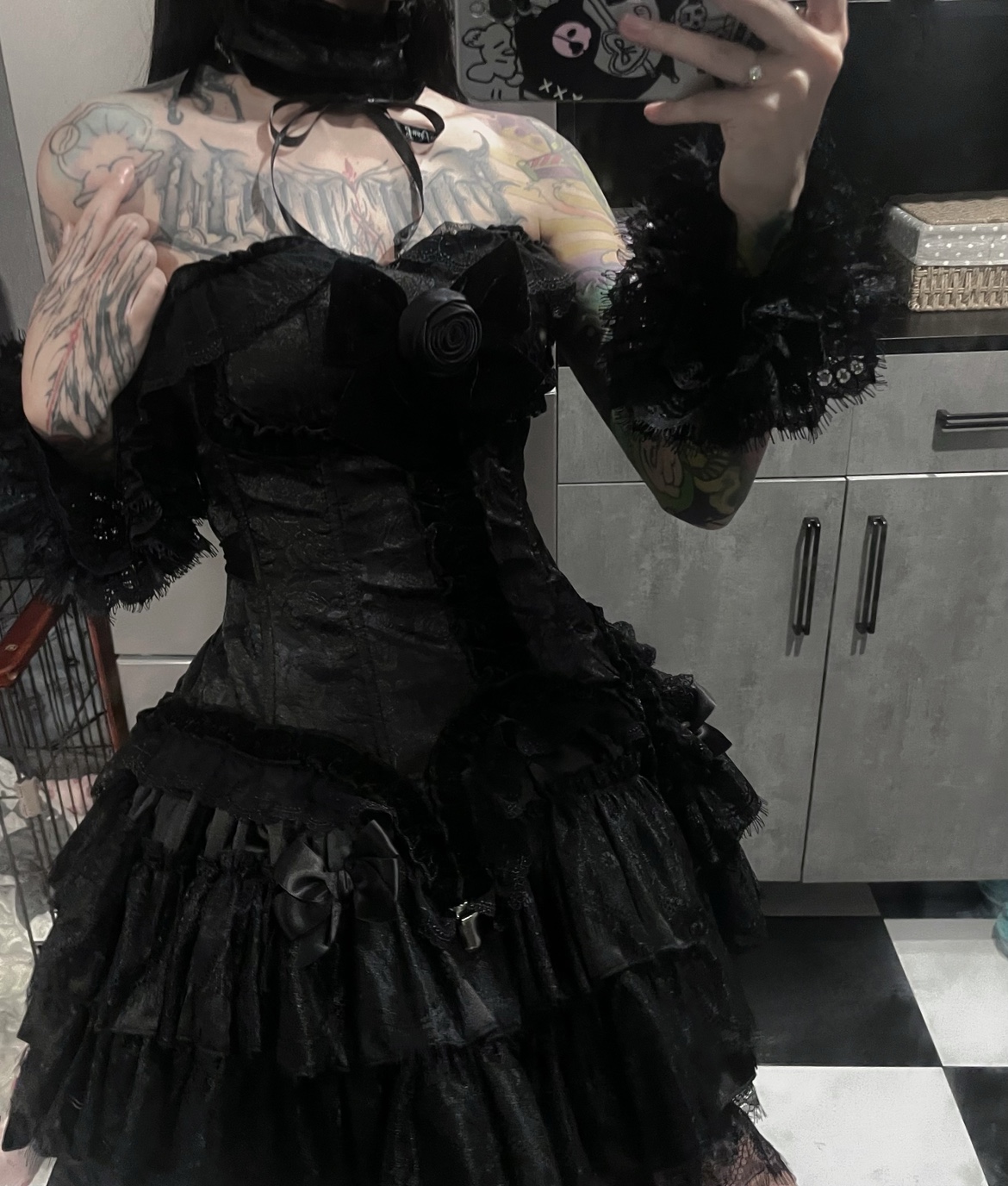 【制服派对】束腰玫瑰蕾丝辣妹显瘦胸衣芭蕾风丝绒项圈复古套装裙